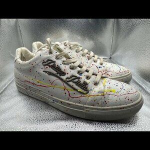 Size EU 45 - Philipp Plein Mens Leather Splatter Paint Accused Sneakers Shoes